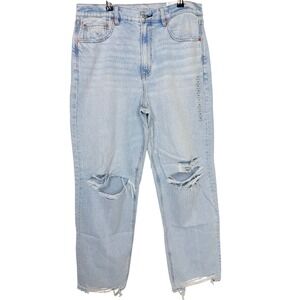 American Eagle Super High-Rise Baggy Straight Jeans 12 Light Wash Strigid NWT